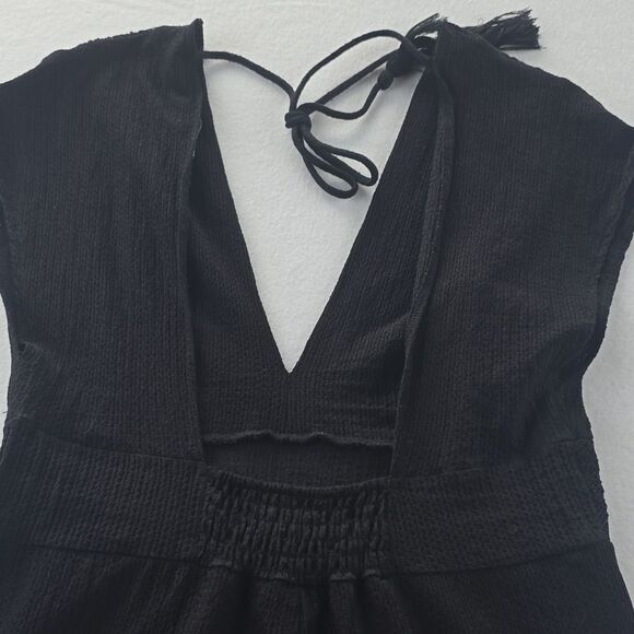Zara Black Contrasting Short Sleeve V-Neck Open Back Jumpsuit Size M - Picture 6 of 11